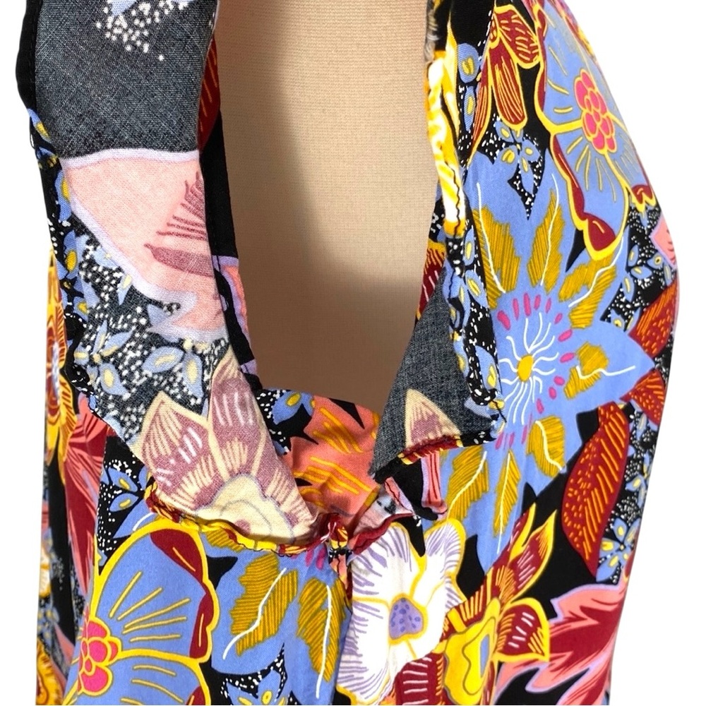 Rachel Rachel Roy Floral Hawaiian Tropical Print Flutter Sleeve V-Neck Blouse - Picture 5 of 16